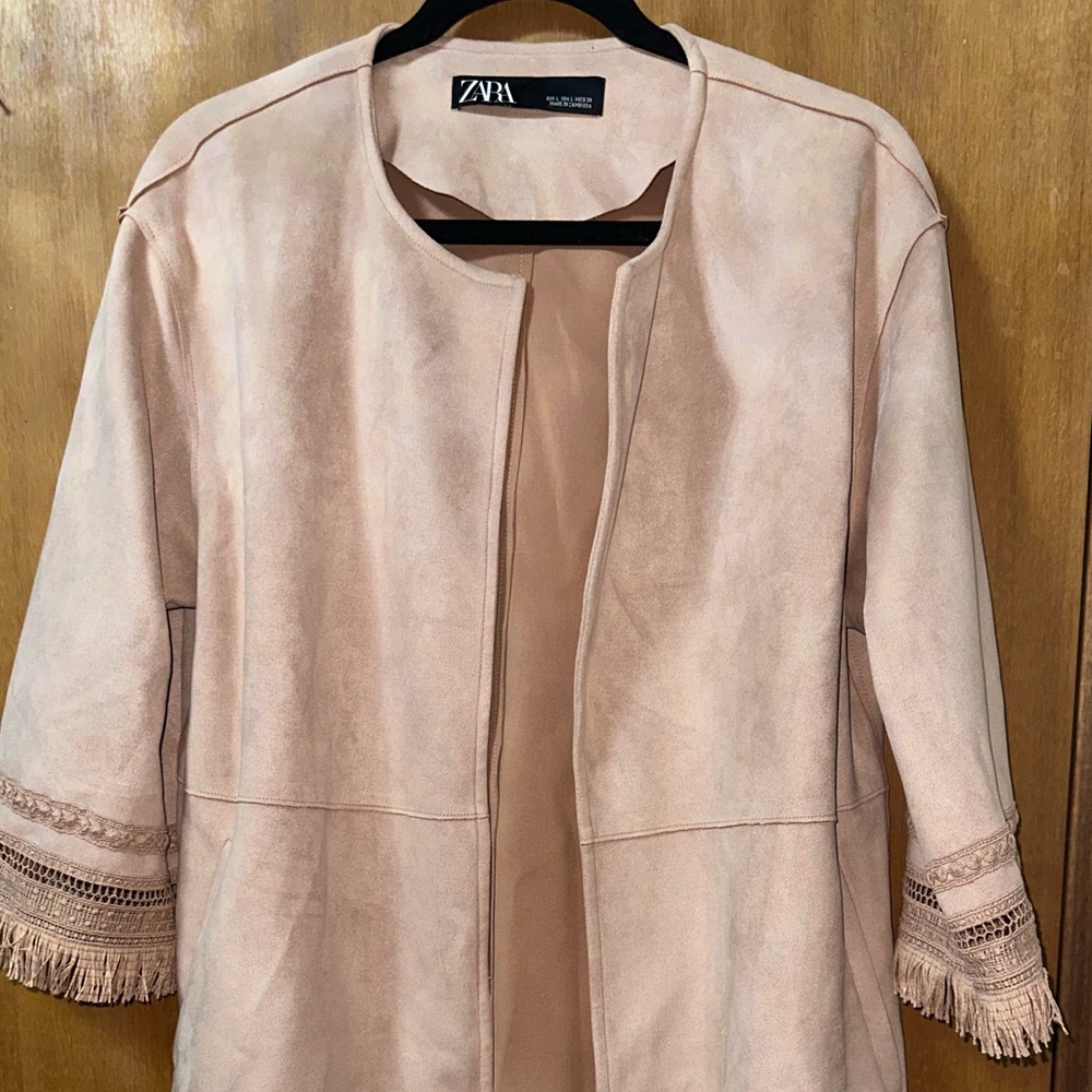 Zara Pink Fringe Cape Jacket